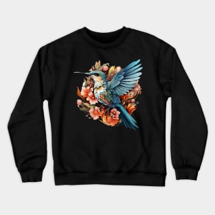 Hummingbird Colorful Floral Illustration Crewneck Sweatshirt